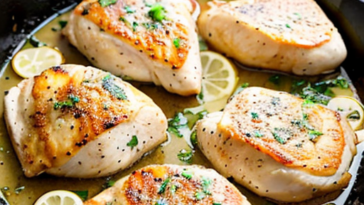 One-Pan Lemon Garlic Chicken: Seared chicken with zesty lemon, fragrant garlic. Hearty vegetables absorb savory goodness.